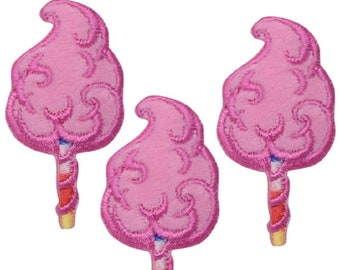 Cotton Candy Applique Patch - Food Sweets Dessert Badge 2" (3-Pack, Iron on)