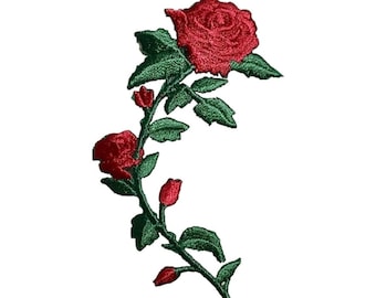 Red Rose Applique Patch - Right Facing, Love, Flower Badge 3.5" (Iron on)
