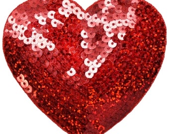 Extra Large Sequin Heart Applique Patch - Red Love Valentines Badge 4" (Iron on)