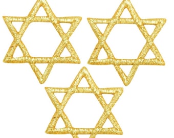 Mini Star of David Applique Patch - Metallic Gold, Hanukkah 1" (3-Pack, Iron on)