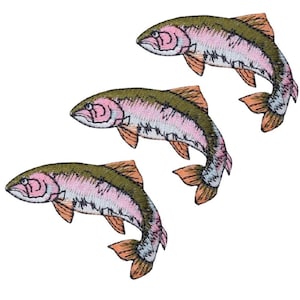 Fish Applique Patch - Rainbow Trout, Fishing Badge 2-1/8" (3-Pack, Iron on)