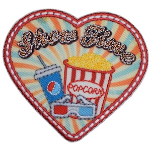 Show Time Applique Patch - Movie, Popcorn, Soda, 3D Glasses 2.25" (Iron on)