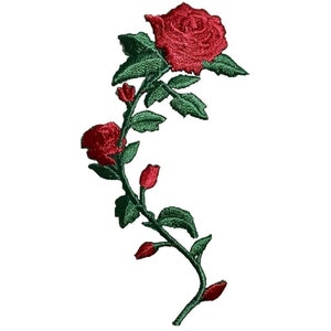 Red Rose Applique Patch - Embroidered Flower Badge 3.5" (Iron On)