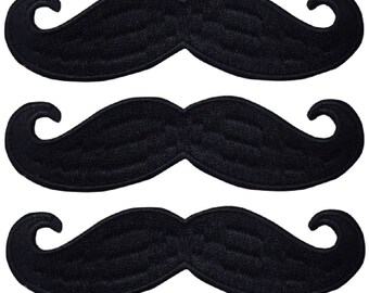Iron On Applique Patches Glasses /& Mustache 3 Piece Set Black Bowler Hat