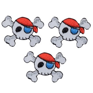 Mini Pirate Applique Patch - Skull and Crossbones Badge 1-3/8" (3-Pack, Iron on)