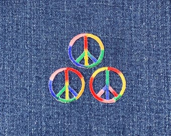 Paquete de 3 parches con apliques del símbolo de la paz arcoíris - Mini insignia bordada de 2,5 cm (para planchar)