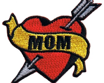 Mom Tattoo Patch - Arrow, Heart, Love, Mother Badge 2.25" (Iron on)