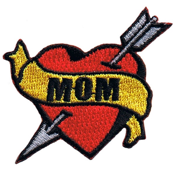 Mom Tattoo Patch - Arrow, Heart, Love, Mother Badge 2.25" (Iron on)