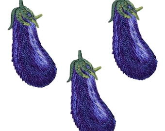 Eggplant Applique Patch - Food, Vegetable, Veggie Badge 1-3/8" (3-Pack, Iron on)