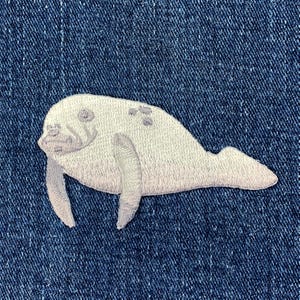 Manatee Applique Patch: Embroidered Sea Cow Iron-On Badge (2.75")