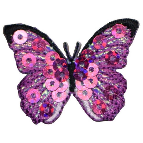 Mini Fuchsia Butterfly Applique Patch - Pink Sequin Bug Badge 1.5" (Iron on)