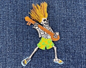 Skeleton With Banjo Applique Patch - Embroidered Rock And Roll Music Badge 3" (Iron on)