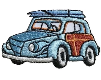 Woodie Car Applique Patch - Surfing, Surfboards, California Badge 2" (Iron on)