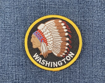 Parche indígena de Washington - Insignia bordada de tocado nativo americano de 7,6 cm (para planchar)