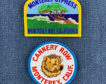 2er-Pack Monterey Bay Patch-Set – Gestickte Abzeichen mit Zypresse und Cannery Row, Kalifornien (zum Aufbügeln)