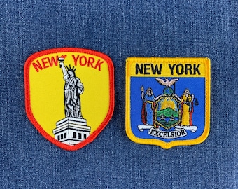 2-Pack New York Patch Set - Embroidered State Flag & Statue Of Liberty Badges (Iron On)