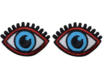 Blue Eyes Applique Patch - Eye Lashes 1-7/8" (2-Pack, Iron on)