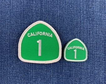 2er-Pack Aufnäher-Set „California Highway 1“ – Gestickte Autobahnschild-Abzeichen (zum Aufbügeln)