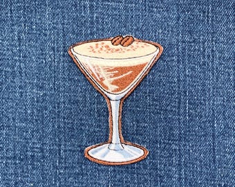 Parche bordado de Martini Espresso de Chocolate - Insignia de cóctel de 7,6 cm (para planchar)