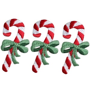 Candy Cane Applique Patch - Christmas Treat, Bow 2.25" (3-Pack, Iron on)