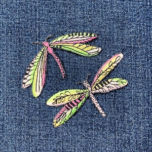 2-Pack Dragonfly Applique Patch Set - Embroidered Colorful Insect Badges (Iron On)