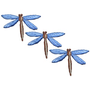 Dragonfly Applique Patch - Blue Insect Flying Bug Badge 1-3/4" (3-Pack, Iron on)