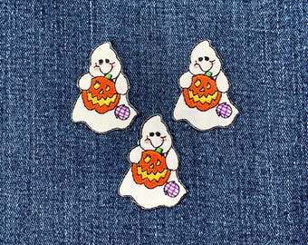 3-Pack Smiling Ghost Applique Patch - Embroidered Pumpkin & Halloween Badge 1-5/8" (Iron On)
