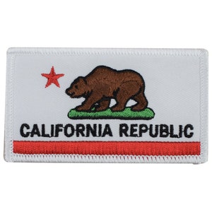 California Flag Patch - Standard with White Border CA Republic Flag Embroidered Badge 3.25&quot; (Iron Or Sew On)