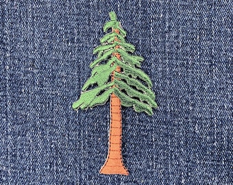 Evergreen Tree Applique Patch - Embroidered Conifer Pine Sequoia Redwood Badge 3" (Iron On)