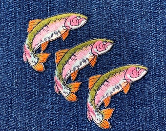 3-Pack Rainbow Trout Applique Patch - Embroidered Fish Badge 2-1/8" (Iron On)