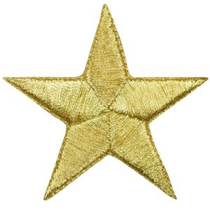 Large Gold Star Applique Patch - Metallic Thread Embroidered Badge 2.25" (Iron On)