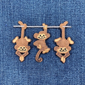 3匹の猿のアップリケパッチ - 野生動物の刺繍バッジ 3インチ (アイロン接着)