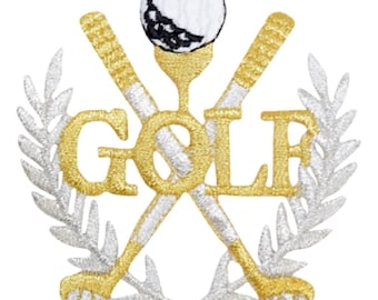 Golf Applique Patch - Metallic Gold/Silver Links Golfing Golfer Badge 3" (Iron on)