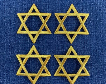 4-Pack Star of David Applique Patch - Embroidered Gold Decorative Badge 2" (Iron On)