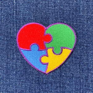 Autism Awareness Heart Applique Patch - Puzzle Pieces 2-3/8&quot; (Iron on)