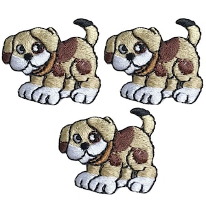 Mini Puppy Dog Applique Patch - Brown Animal, Pet Badge 1.25&quot; (3-Pack, Iron on)