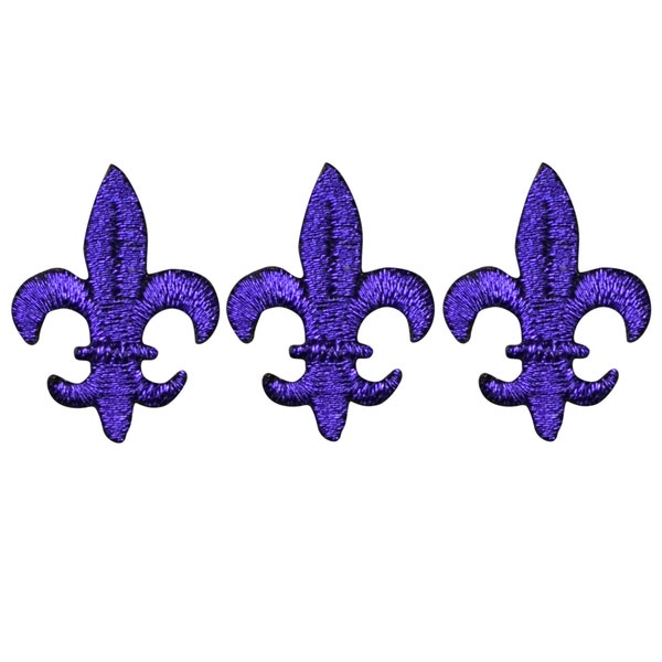 Mini Fleur De Lis Applique Patch - Purple Cross Saints 1-1/8" (3-Pack, Iron on)