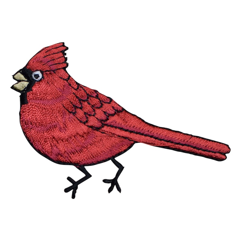Iron on Red Male Bird Facing Left Badge 2-38 Cardinal Applique Patch