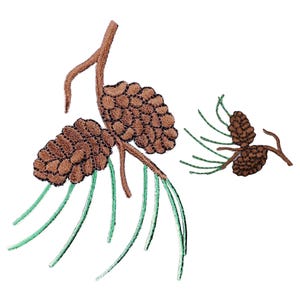 2-Pack Pine Needles & Cones Patch Set - Embroidered Nature Fall Autumn Badges (Iron On)