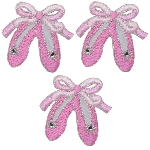 Ballet Dance Slippers Applique Patch - Ballerina Shoes, Jewel 1-5/8" (3-Pack, Iron on)