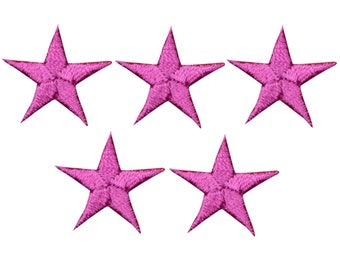 Star Applique Patch - Fuchsia Hot Pink Embroidered Badge 7/8" (5-Pack, Iron on)