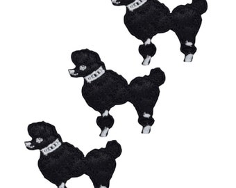 Mini caniche Applique Patch - Black Dog 1-7/8" (3-Pack, Iron on)