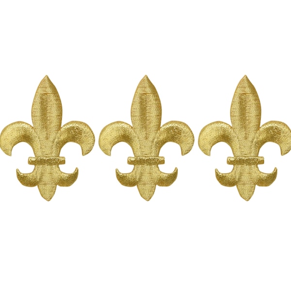 Écusson fleur de lys moyen - Croix dorée métallisée 1,75" (paquet de 3, fer à repasser)