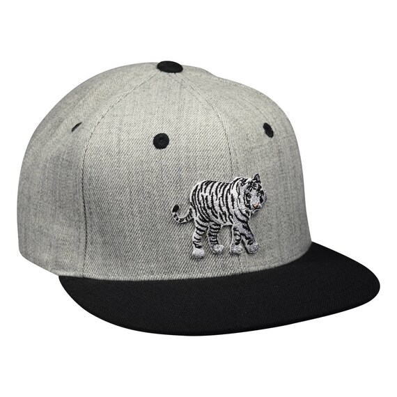 White Tiger Snapback Hat Heather Gray And Black Walking Etsy