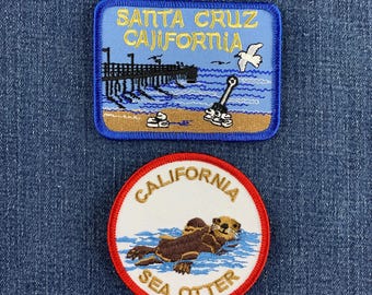 2er-Packung Santa Cruz Seeotter-Aufnäher-Set - Gestickte kalifornische Strandabzeichen (zum Aufbügeln)