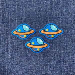 3-Pack Saturn Applique Patch - Mini Embroidered Space & Planetary Badge 1-5/8" (Iron On)