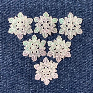 6-Pack Snowflake Applique Patch - Embroidered Iridescent Shimmery Snow Badge 1.25" (Iron On)