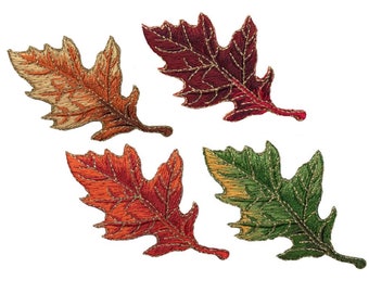 Oak Leaf Applique Patch Set - Orange Tan Green Burgundy Autumn Fall Leaf 2-7/8" (4-Pack or Sold Individually, Iron on)