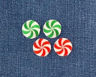 4-Pack Peppermint Candy Applique Patch Set - Mini Embroidered Christmas Badges (Iron On)
