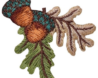 Acorn & Oak Leaves Applique Patch - Nuts Tree Nature Fall Badge 2" (Iron on)